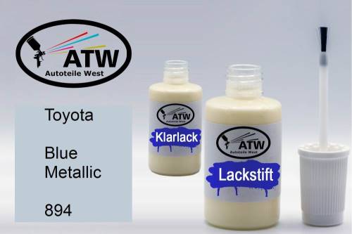 Toyota, Blue Metallic, 894: 20ml Lackstift + 20ml Klarlack - Set, von ATW Autoteile West.